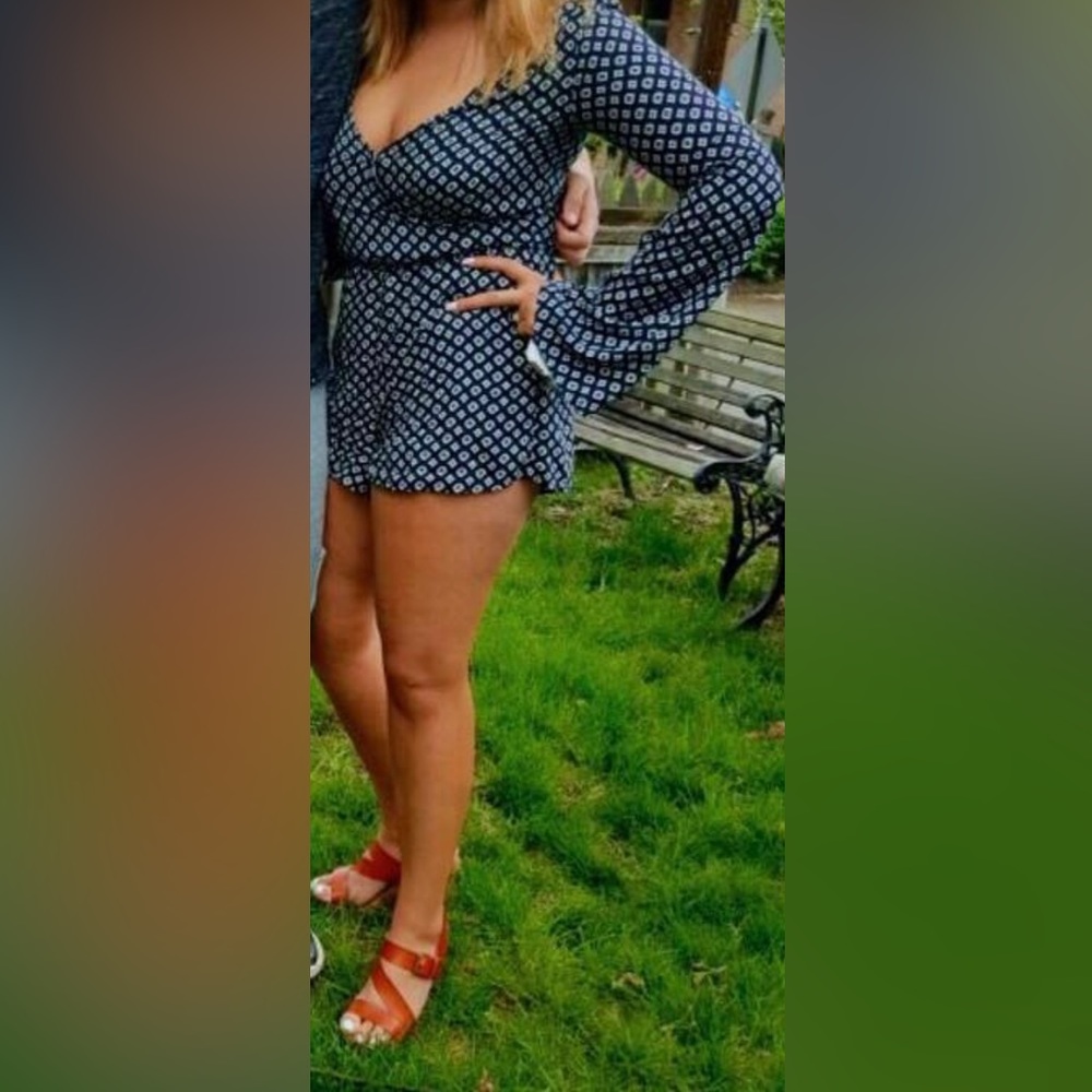 Jach’s Girlfriend Plunge Bell Sleeve Romper